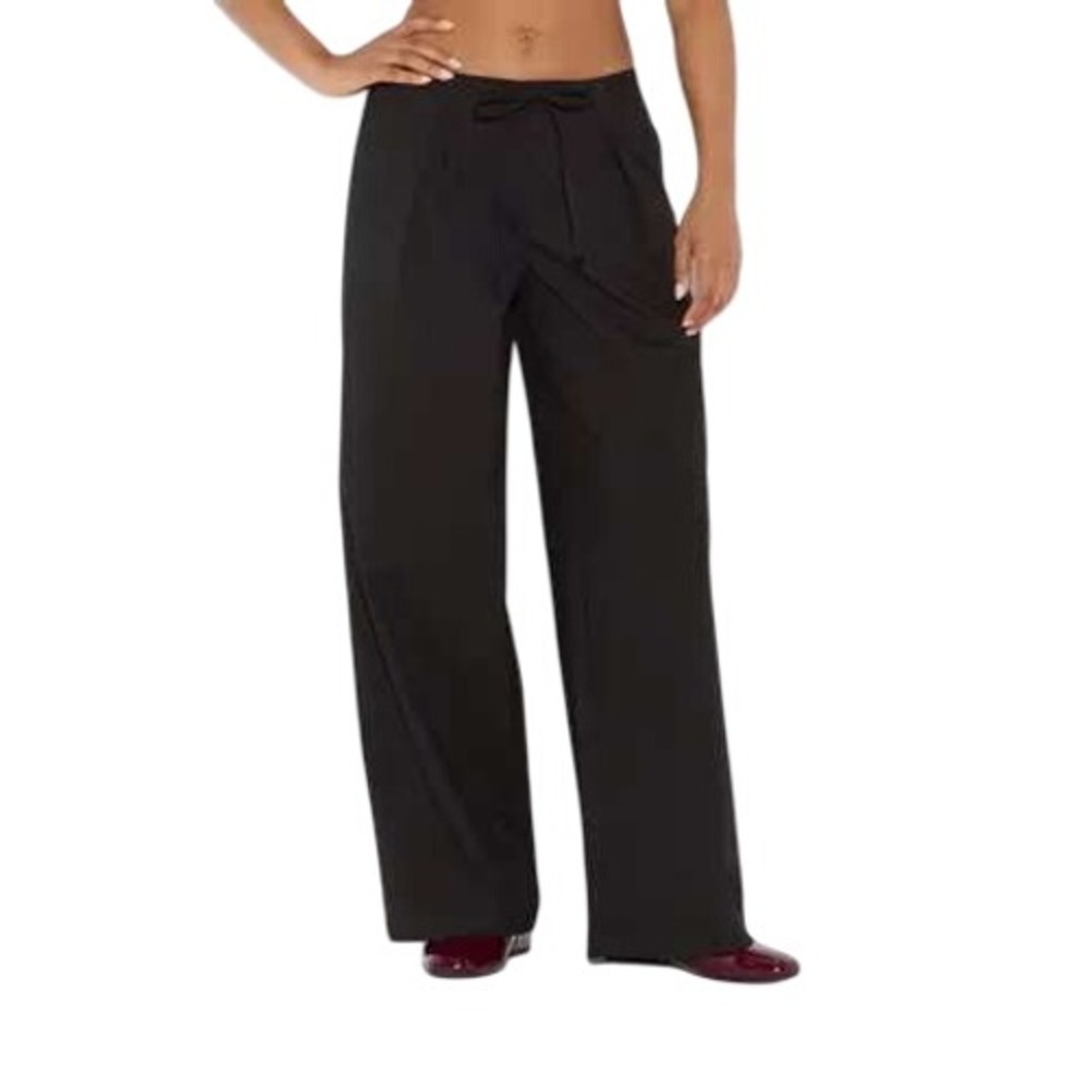 Wild Fable Women's Black Mid Rise Tie Waist Wide Leg Pleated Trousers Size M